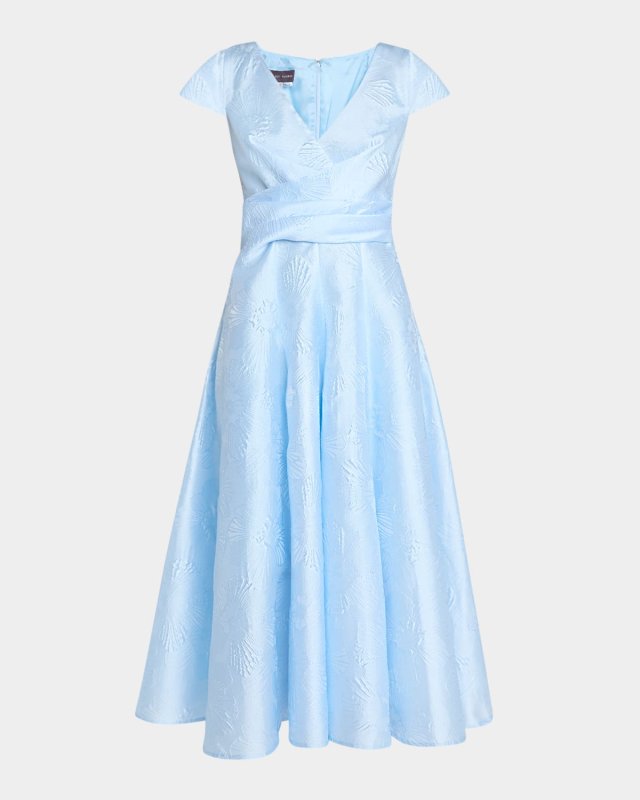 Anemone Jacquard Cap-Sleeve Midi Dress
